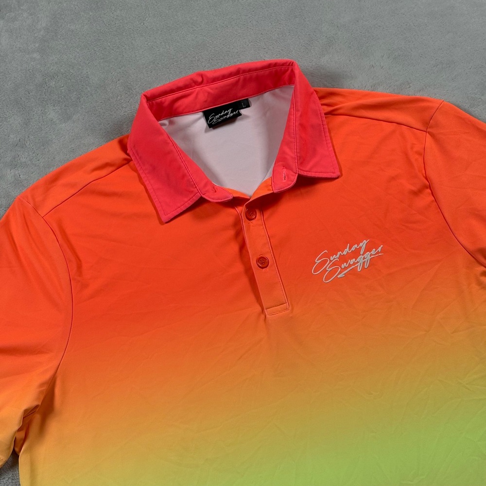 Sunday Swagger Mens Large Orange Yellow Ombre Performance Golf Polo Shirt L